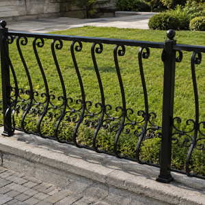 Rampe de balcon décorative en fer forgé noir pour extérieur, jardin, véranda, clôture avec motif festonné pour terrasse et patio - Product Image 2