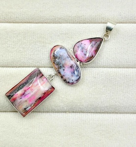 Natural Pink <b>Opal</b> Multi Stone Handmade 925 Sterling Silver Gold Plated Women's Party <b>Pendant</b> | Pear Oval Rectangle Cabochon - Product Image 5