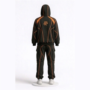 Chándal Personalizado con Logotipo, 400 g/m², para Hombre, Estilo Cyberpunk, Color Naranja con Ribete en Contraste, con Capucha - Product Image 2
