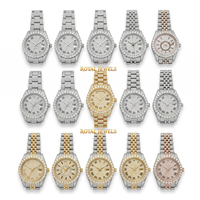Montre mécanique Moissanite Iced Out avec cadran rond, affichage de la date, bracelet en acier inoxydable, montre-bracelet de luxe unisexe