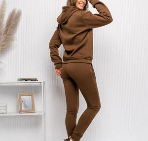 Women's <b>Brown</b> Solid Color Tracksuit Full Sleeve Hooded Zipper Casual <b>Jogger</b> Pants Set Breathable 100% Cotton Autumn Wear - Product Image 2