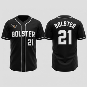 Maillot de baseball d'hiver à manches courtes personnalisé avec bordure réfléchissante noir jais, en tissu respirant et écologique par Bolster Industry - Product Image 3