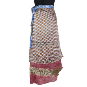 Indian Women's Gypsy Wraparound Silk Skirt <b>Sarong</b> Long 2 Layer Reversible Magic Silk Saris <b>Wrap</b> Long Skirt Silk Skirt Wholesale - Product Image 3