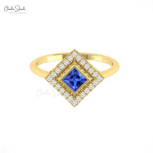 Anillo Hecho a Mano con Halo de Diamantes y Tanzanita de 4mm en Oro Fino de 14k, Regalo de Aniversario Perfecto, OEM/ODM Disponible - Product Image 4