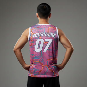 Custom Sublimated <b>Men's</b> Basketball Jersey Sleeveless <b>Pink</b> Circuit Print Moisture Wicking Athletic Fit - Product Image 6