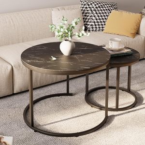 <b>Coffee</b> <b>Table</b> <b>Nesting</b> <b>Tables</b> <b>Set</b> of 2 Modern Living Room Side End <b>Tables</b> Wooden Metal Frame Home Decor - Product Image 5