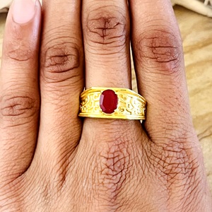 Bague Bohème Tendance en Filigrane et Pierres Précieuses pour Femme, en Laiton Plaqué Or 18K, avec Onyx Rouge en Spirale – Vente en Gros/OEM/ODM - Product Image 2