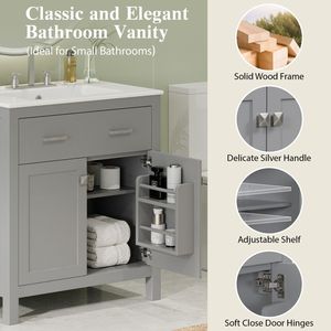 Mobile bagno singolo moderno grigio da 76 cm con lavabo in ceramica, 2 ante soft-close e un ripiano - Product Image 4
