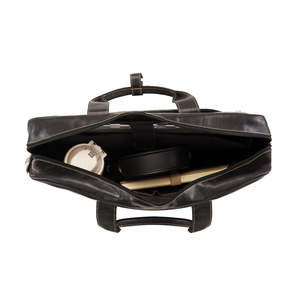 Classic Black Genuine Leather Laptop Bag Executive Office Messenger Bag with Padded Laptop Sleeve & Multi Compartments - Product Image 4