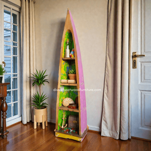 Estante o Librería de Madera de Barco Reciclada en Color Natural para Decoración de Hogar, Villa o Resort, Venta al Por Mayor - Product Image 4