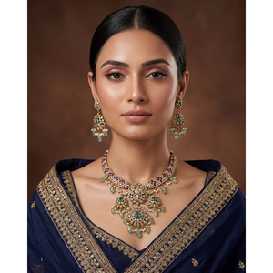 Indian Ethnic Artificial <b>Jewellery</b>-Katrina Victorian Traditional Hasli Bridal Pearl <b>Gold</b>-Plated Earring <b>Set</b> - Product Image 1