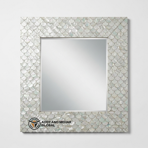 Miroir mural de mariage Art Déco de luxe, rond, incrusté de nacre, fait main, motif écailles de coquillage, décoratif - Product Image 1