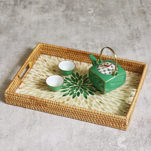 Increíble bandeja de diseño en nácar y ratán para decoración de mesa en fiestas, bandeja para servir aperitivos a precio de mayorista. - Product Image 6