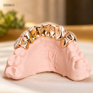 Grillz plaqué or rose avec moissanite taille brillant rond sertie en canal, pour un look glamour en soirée, unisexe - Product Image 6