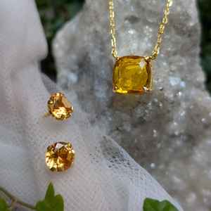 Collar de Citrino Amarillo Dorado Cuadrado, Plata de Ley 925, Chapado en Oro de 14K, Gema de Corte Brillante, Joyería, Regalo - Product Image 6