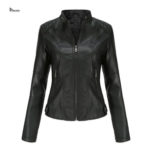 Relevo Industries Women's Leather Motorcycle <b>Jacket</b> Stand Collar <b>Zipper</b> Closure Slim Fit Moto Biker Style Outerwear Man <b>Jacket</b> - Product Image 2