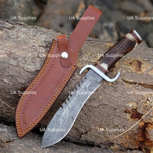 Cuchillo de caza de acero de Damasco OEM/ODM personalizable de gran venta con hoja dentada de punta caída y mango de cuerno de ciervo y latón - Product Image 6