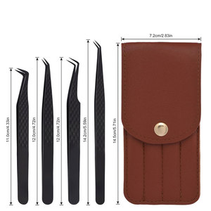 Professional Stainless Steel Black Coated Eyelash Extension Tweezers Set with PU Leather Storage Pouch - Product Image 1