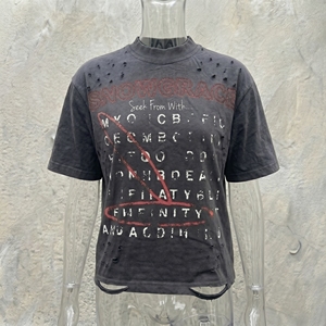 Snowgrace Men's Oversized Street Style T-<b>Shirt</b> Short Sleeve O-Neck Printed Letter Pattern Black Cotton Jersey Fit - Product Image 4