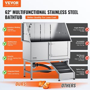 62\" Professional Stainless Steel <b>Dog</b> Grooming Tub Pet Cleaning Bathing Station Ramp Faucet Soap Box Rich Accessory <b>Bath</b> for - Product Image 2