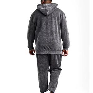 Ensemble de survêtement personnalisé pour homme grande taille en coton délavé, coupe décontractée, gris uni, manches longues, pour l'automne - Product Image 2