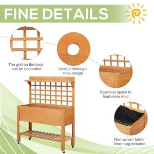 Fioriera Classica in Legno Marrone con Ripiano e Ruote, Letto Rialzato da Giardino per Decorazione di Casa, Giardino e Balcone, per Verdure e Fiori - Product Image 6