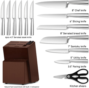 Bulk Wholesale 14 PCS Kitchen Knife Set All‑Stainless‑Steel Handle Knife <b>Block</b> Set <b>Wooden</b> <b>Block</b> with Built‑in Sharpener - Product Image 2