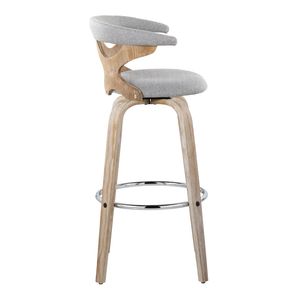 Gardenia 30\" Contemporary Fixed Height <b>Barstool</b> with <b>Swivel</b> White Washed Wood Grey Fabric with Chrome Metal Footrest - Product Image 3