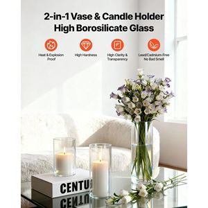 Set da 24 Pezzi di Vasi in Vetro Trasparente a Cilindro per Candele a Pilastro, Eleganti Centrotavola per Matrimoni, Decorazioni da Tavolo, Lanterne Alte - Product Image 3