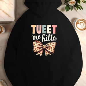 เสื้อฮู้ดลำลองของผู้หญิงมีโบว์ตัวอักษรสีพาสเทล - Product Image 1