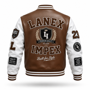 New Custom University College Letterman <b>Jacket</b> Red <b>White</b> with Chenille Embroidery Faux Leather Sleeves Custom Logo OEM Factory - Product Image 3
