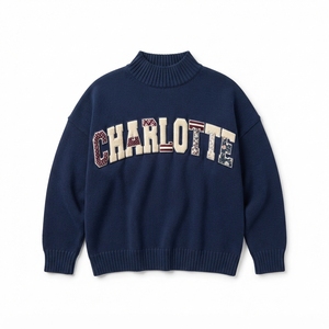 Sudadera Oversize de Cuello Alto para Mujer, de Algodón, con Letras Bordadas, Azul, Informal, para Otoño - Product Image 5