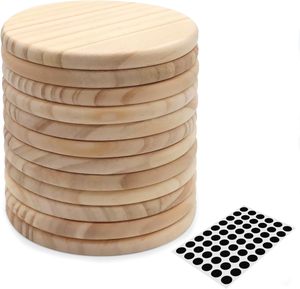 Sous-verres ronds en bois non finis, sous-verres en bois vierges pour l'artisanat avec points en silicone antidérapants pour la peinture DIY sur bois teinté - Product Image 1
