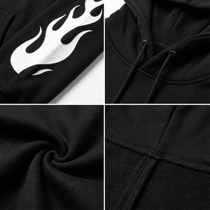 Survêtement noir de fabricant en gros, imprimé dessin animé motif flamme, manches longues, pantalon à cordon, 100% coton, streetwear, collection automne - Product Image 6