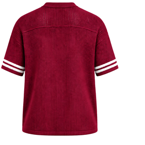 Burgundy Customized Knitted <b>V</b> <b>Neck</b> Jersey Short Sleeve Striped Sports <b>Shirt</b> Breathable <b>Oversized</b> Casual Athletic Teamwear Top - Product Image 2