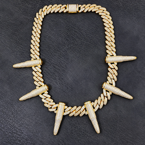 Mens Moissanite 925 <b>Silver</b> Cuban Link Chain Necklace Iced Spike Dagger Pendant Luxury Statement <b>Jewellery</b> Fashion Style Bold - Product Image 1