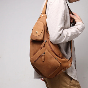 Genuine Leather Chest Bag Men Women Vintage Zipper Closure Durable All Seasons Daily Use Shoulder Crossbody Bag - Product Image 4