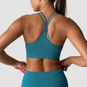 Soutien-gorge de sport côtelé pour femme, dos croisé, bretelles réglables, haute élasticité, rembourré, coupe ajustée, séchage rapide, idéal pour le yoga et l'entraînement - Product Image 2