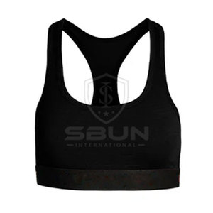 Soutien-gorge de sport dos nageur pour femme, noir uni, sans coutures, maintien moyen, pour yoga et fitness, en Spandex et Polyester - Product Image 6