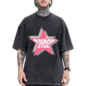 เสื้อยืดโอเวอร์ไซส์สไตล์กราฟฟิตีลายกราฟฟิตีสำหรับผู้ชาย ล้างสีแบบแอซิด สตรีทแวร์ฮิปฮอป - Product Image 1