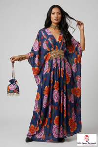 Premium Stylish Women <b>Kaftan</b> Dress Printed Beach Wear Elegant Loose Fit Soft Fabric <b>Summer</b> Cover Up Island Bulk Export Supply - Product Image 6