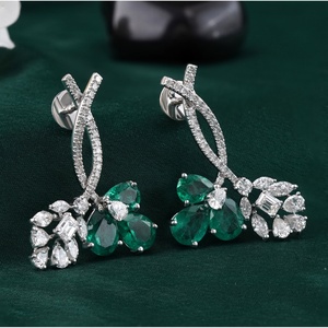 14K White Gold Fine Dangle Earrings 6.39 CT Green Pear Emerald Lab Grown Diamond Floral Drop Elegant Design - Product Image 3