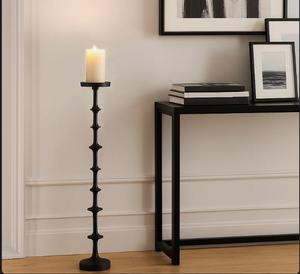 Porte-bougie décoratif contemporain en aluminium et bois, support pour bougie pilier et bougie conique à prix avantageux - Product Image 3