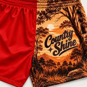 กางเกงขาสั้นพิมพ์ลายสำหรับผู้ชาย Country Shine ลายจิงโจ้ ผลิตจากผ้าโพลีเอสเตอร์/คอตตอนที่เป็นมิตรกับสิ่งแวดล้อม เอวสูง มีเชือกผูกและกระเป๋า - Product Image 3