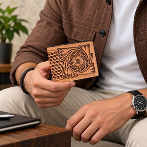 Portefeuille pour homme en cuir à imprimé animal, avec fermeture à pression, blocage RFID, pour espèces et cartes, marron, longueur courte - Product Image 1