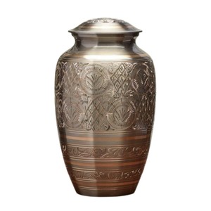 Handcrafted Silver Oak Antique Brass Cremation Urn For Adult Human Ashes Hand Etched Oak Leaf Design <b>Large</b> Funeral <b>Memorial</b> Jar - Product Image 2
