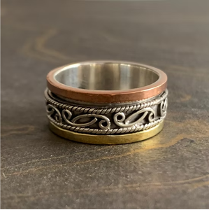 Vintage Textured Wide Band Silver 925 <b>Spinner</b> <b>Ring</b> for Unisex Jewelry - Fine Handmade Collection Jewelry Accessories - Product Image 3