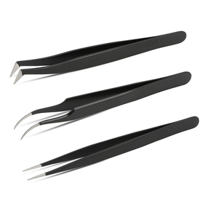 Ensemble de pinces à cils en papier noir, pointe fine, 3 pièces, pinces à cils pour extensions, pointe incurvée et angulaire - Product Image 1