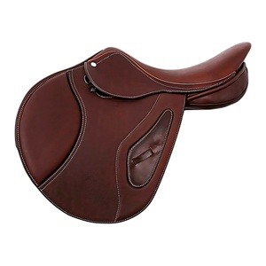 อานม้าหนังสีน้ำตาลเข้มแบบอังกฤษสำหรับกระโดดขี่ม้า อุปกรณ์ขี่ม้า - Product Image 1