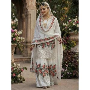<b>Presenting</b> New <b>Eid</b> Collection In Pure Silk With Heavy Embroidery Sequence Work Top-Bottom And Dupatta Set Fully Stitched - Product Image 1